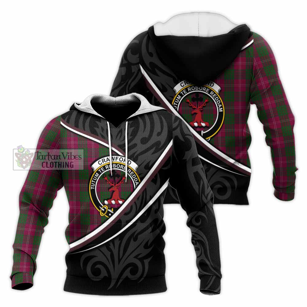 Crawford Tartan Family Crest Knitted Hoodie Celtic Scottish Thistle Floral - Tartan Vibes Clothing