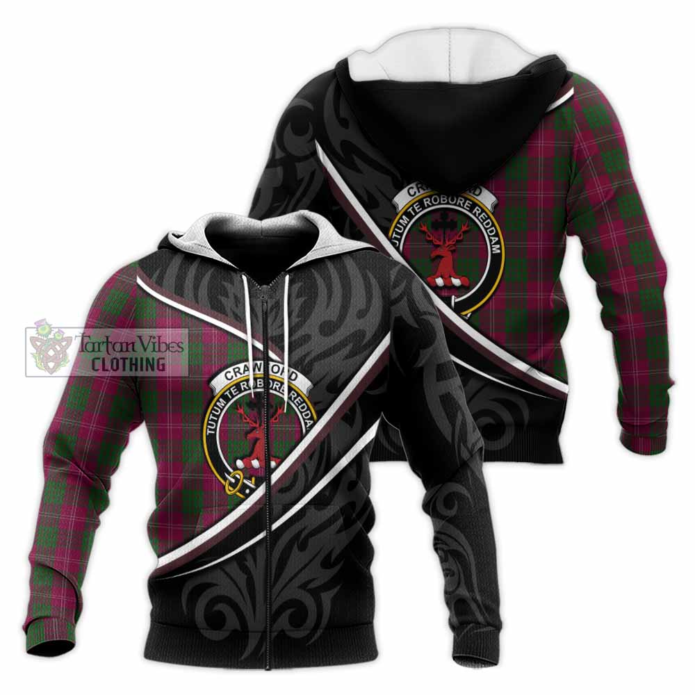 Crawford Tartan Family Crest Knitted Hoodie Celtic Scottish Thistle Floral - Tartan Vibes Clothing