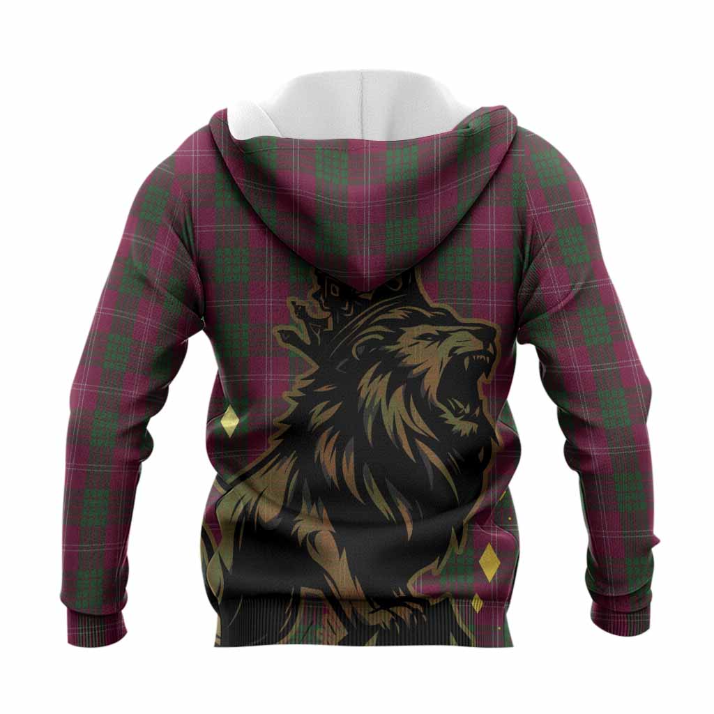 Crawford Tartan Family Crest Knitted Hoodie Crowned Lion Roaring