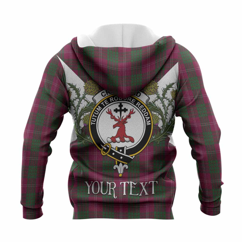 Crawford Tartan Family Crest Knitted Hoodie Scottish Burns Night Thistle Floral
