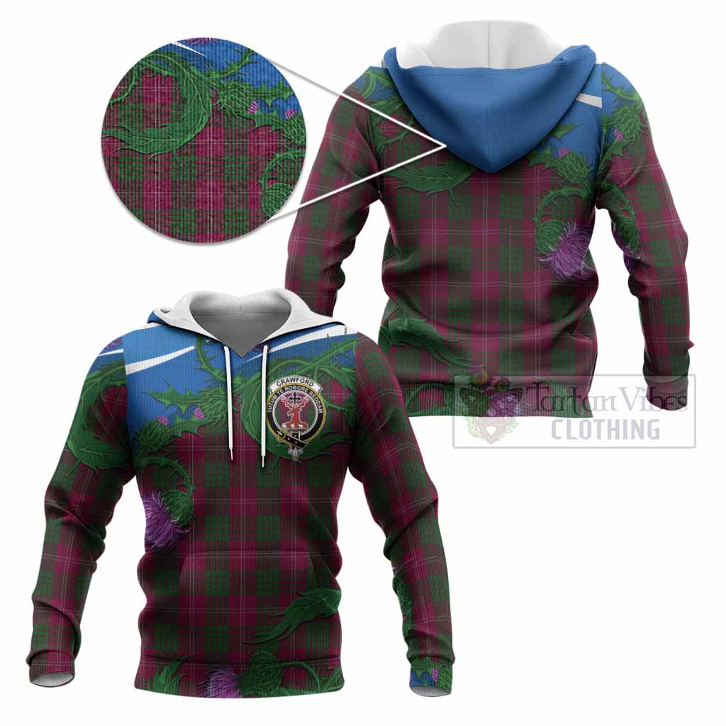 Crawford Tartan Family Crest Knitted Hoodie Thistle in Minimalism