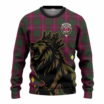 Crawford Tartan Family Crest Knitted Sweater Crowned Lion Roaring