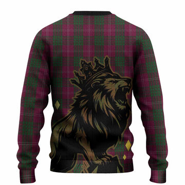 Crawford Tartan Family Crest Knitted Sweater Crowned Lion Roaring