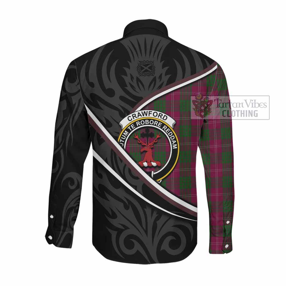 Crawford Tartan Family Crest Long Sleeve Button Shirts Celtic Scottish Thistle Floral - Tartan Vibes Clothing