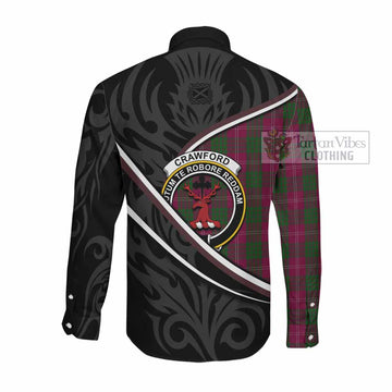 Crawford Tartan Family Crest Long Sleeve Button Shirts Celtic Scottish Thistle Floral