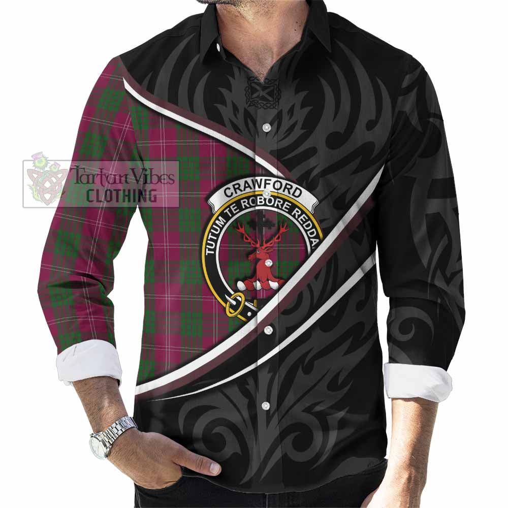 Crawford Tartan Family Crest Long Sleeve Button Shirts Celtic Scottish Thistle Floral - Tartan Vibes Clothing
