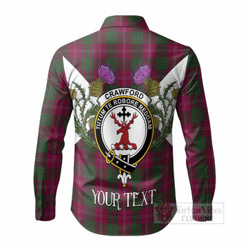 Crawford Tartan Family Crest Long Sleeve Button Shirts Scottish Burns Night Thistle Floral