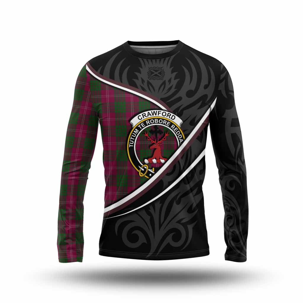 Crawford Tartan Family Crest Long Sleeve T-Shirt Celtic Scottish Thistle Floral - Tartan Vibes Clothing