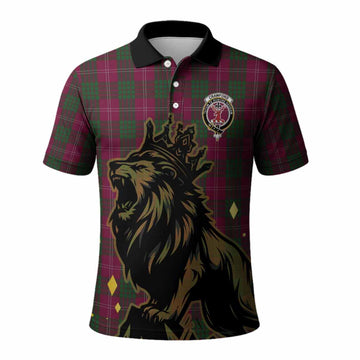 Crawford Tartan Family Crest Polo Shirt Crowned Lion Roaring