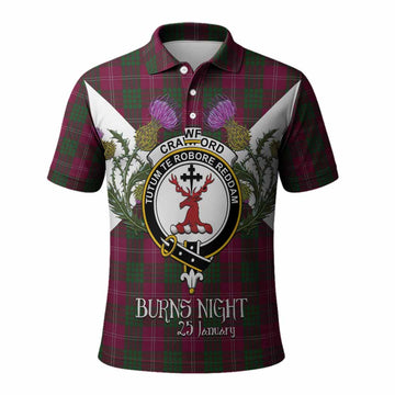 Crawford Tartan Family Crest Polo Shirt Scottish Burns Night Thistle Floral