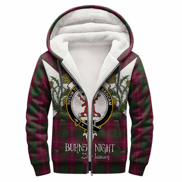 Crawford Tartan Family Crest Sherpa Hoodie Scottish Burns Night Thistle Floral