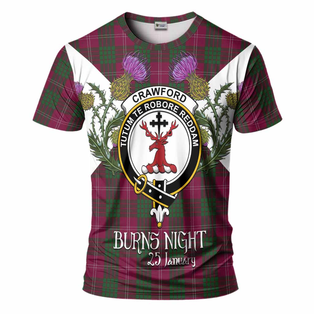 Crawford Tartan Family Crest T-Shirt Scottish Burns Night Thistle Floral