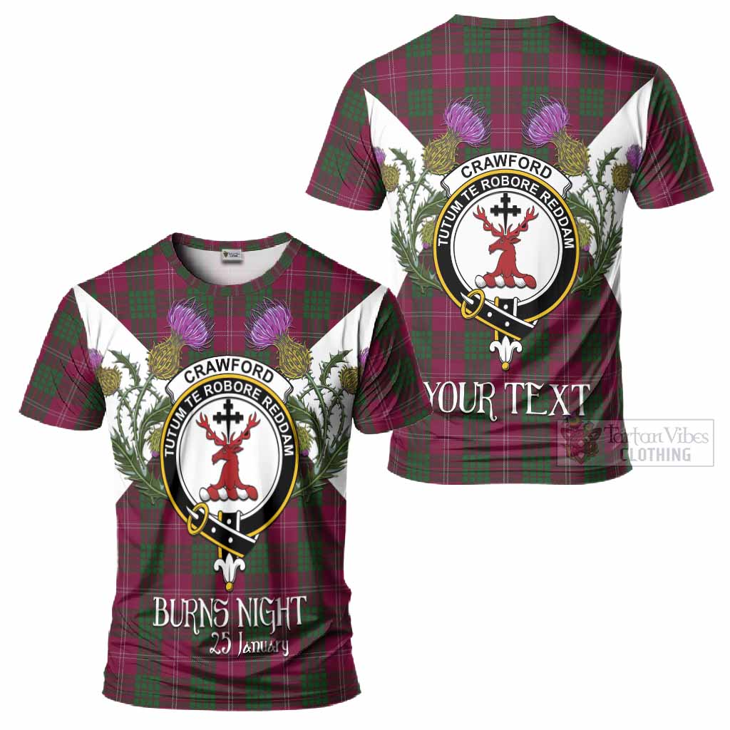 Crawford Tartan Family Crest T-Shirt Scottish Burns Night Thistle Floral