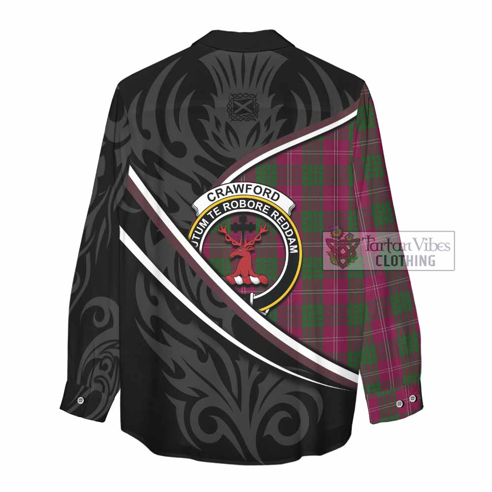 Crawford Tartan Family Crest Women Casual Shirt Celtic Scottish Thistle Floral - Tartan Vibes Clothing