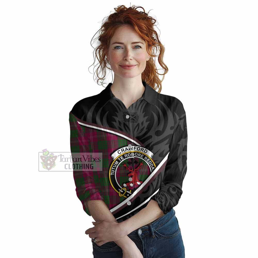 Crawford Tartan Family Crest Women Casual Shirt Celtic Scottish Thistle Floral - Tartan Vibes Clothing
