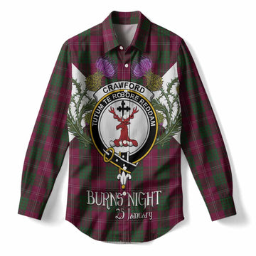 Crawford Tartan Family Crest Women Casual Shirt Scottish Burns Night Thistle Floral