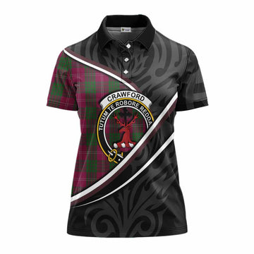 Crawford Tartan Family Crest Women's Polo Shirt Celtic Scottish Thistle Floral