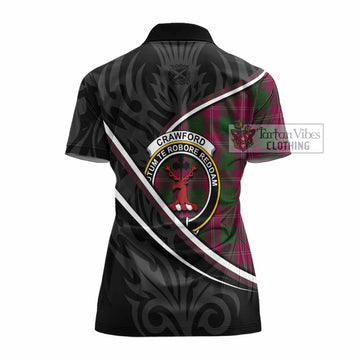 Crawford Tartan Family Crest Women's Polo Shirt Celtic Scottish Thistle Floral