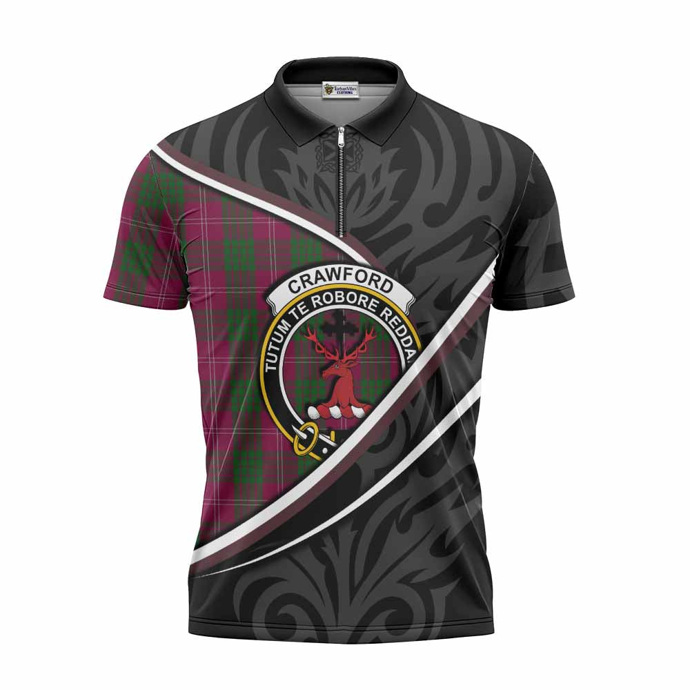 Crawford Tartan Family Crest Zipper Polo Shirt Celtic Scottish Thistle Floral - Tartan Vibes Clothing