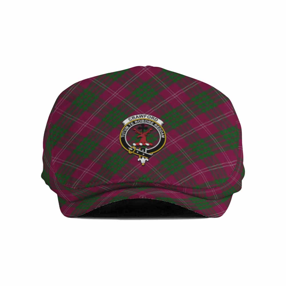 Crawford Tartan Flat Cap, Jeff Cap Cross Style with Family Crest - Tartan Vibes Clothing
