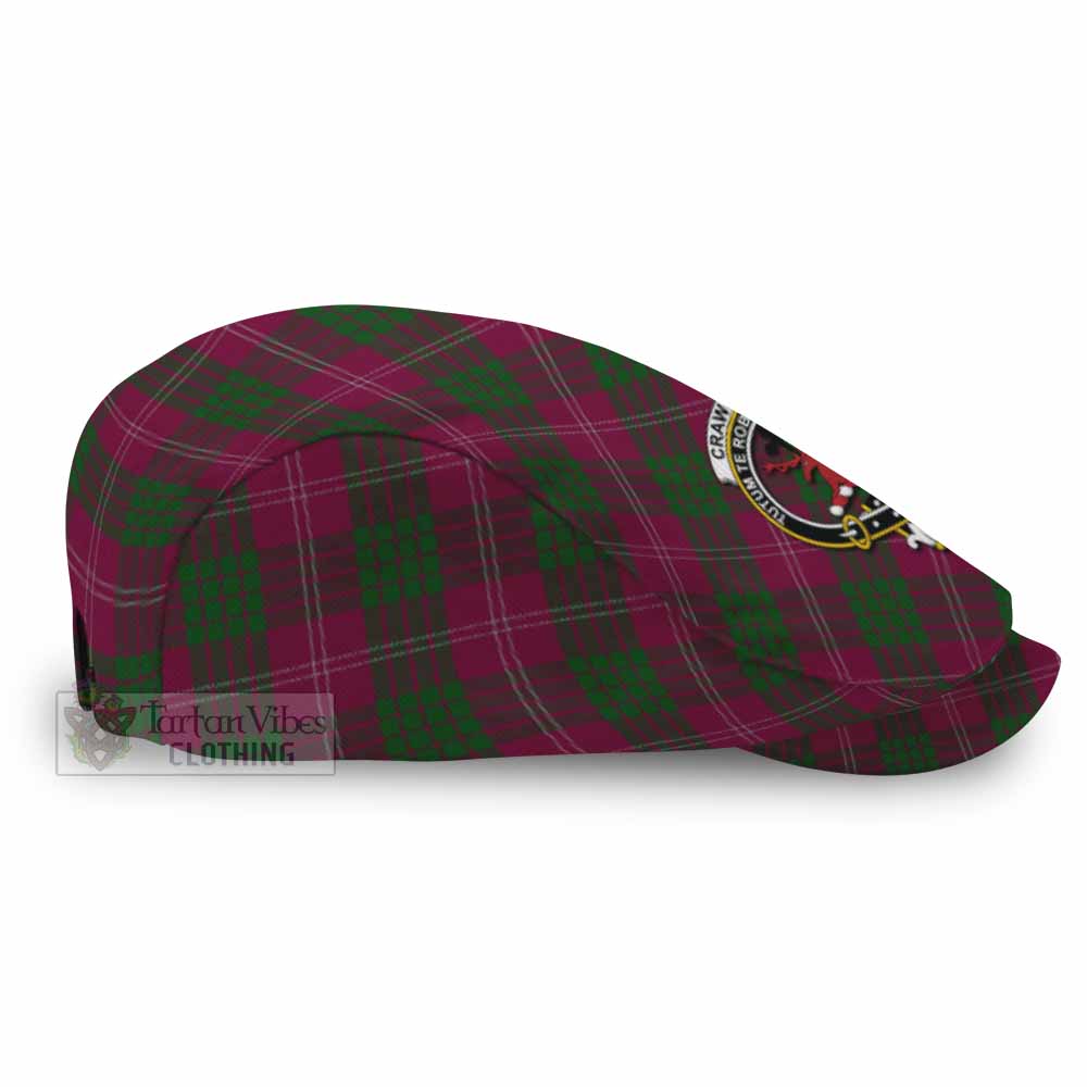 Crawford Tartan Flat Cap, Jeff Cap Cross Style with Family Crest - Tartan Vibes Clothing