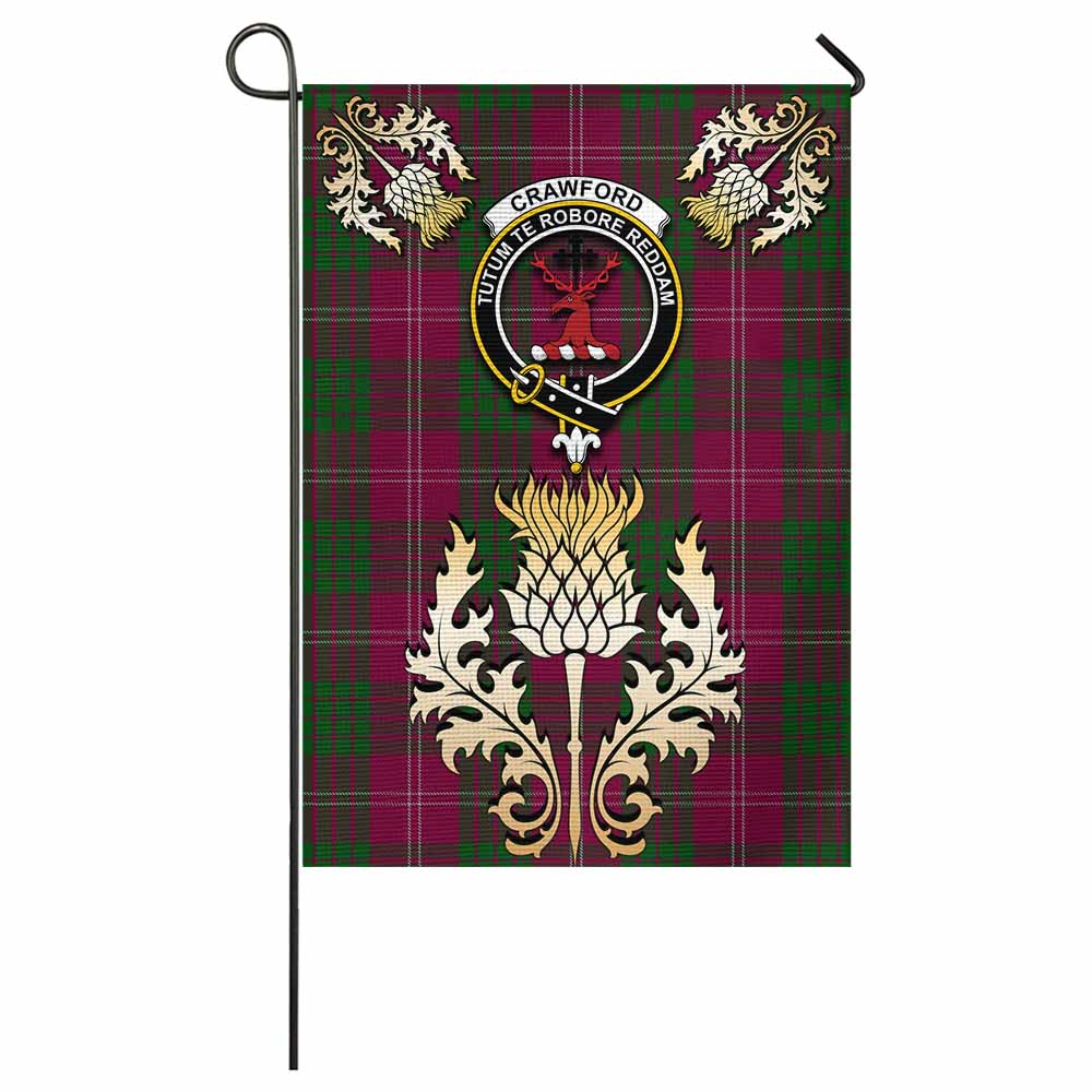 Crawford Tartan Garden Flag with Golden Regal Scottish Thistle Emblem - Tartan Vibes Clothing