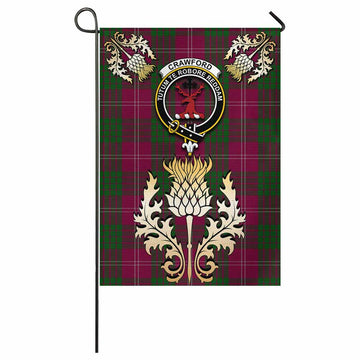 Crawford Tartan Garden Flag with Golden Regal Scottish Thistle Emblem - Tartan Vibes Clothing