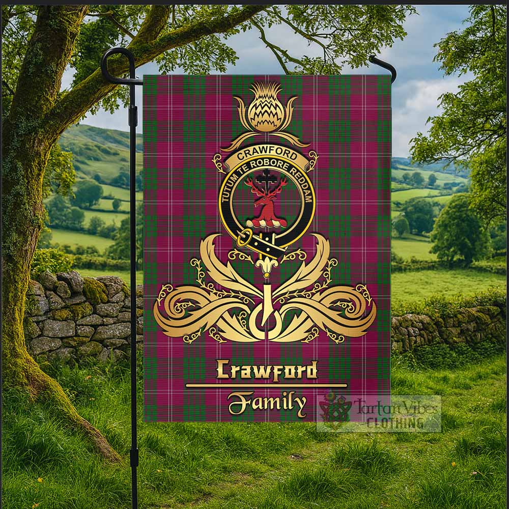 Crawford Tartan Garden Flag with Highland Thistle Cherish Family Crest Style - Tartan Vibes Clothing