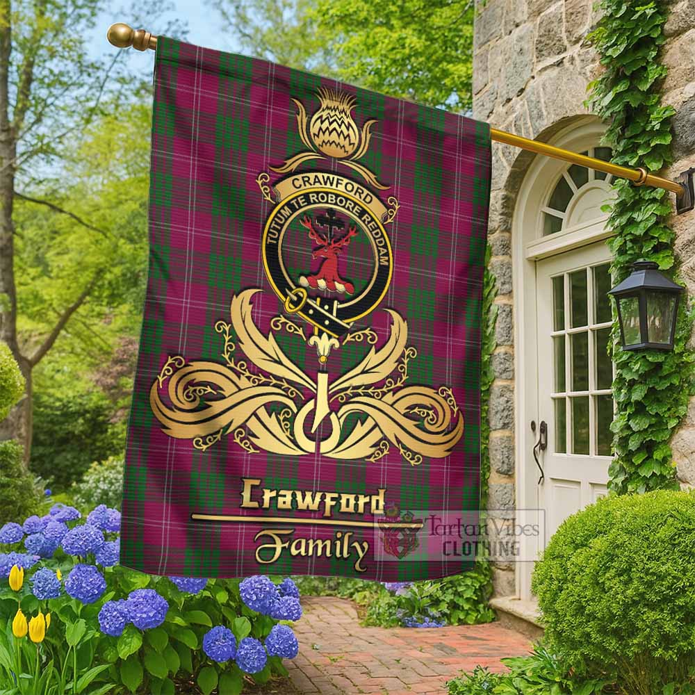 Crawford Tartan Garden Flag with Highland Thistle Cherish Family Crest Style - Tartan Vibes Clothing