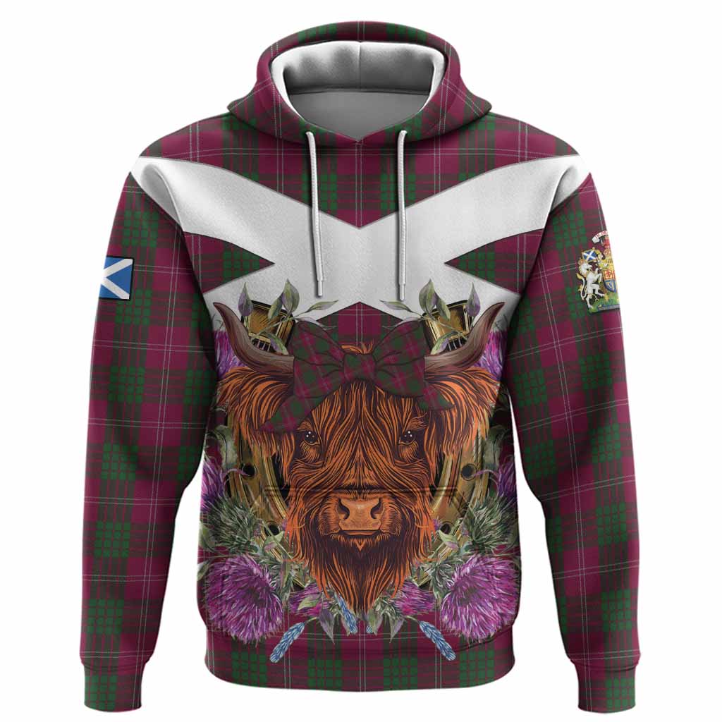 Crawford Tartan Hoodie Scottish Thistle Heilan Coo