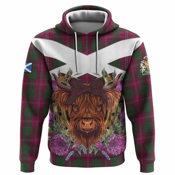 Crawford Tartan Hoodie Scottish Thistle Heilan Coo