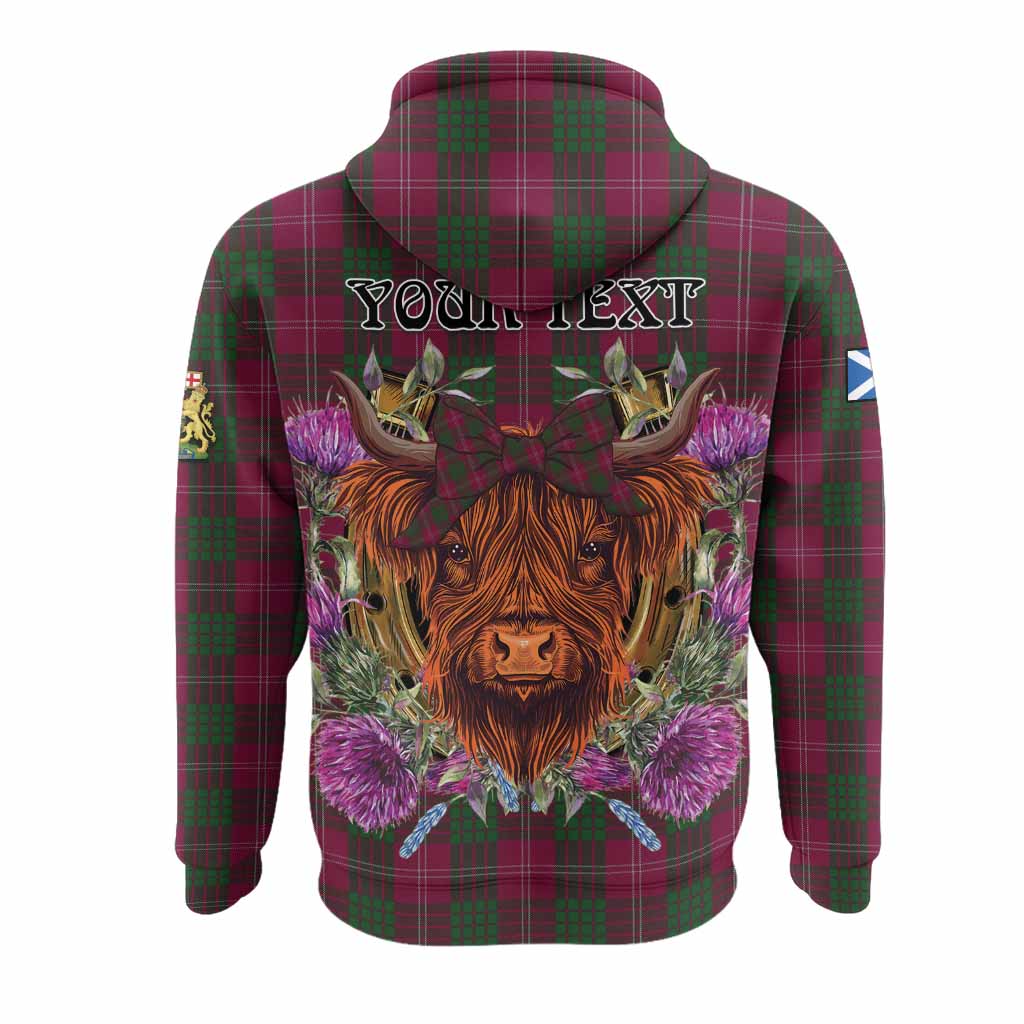 Crawford Tartan Hoodie Scottish Thistle Heilan Coo