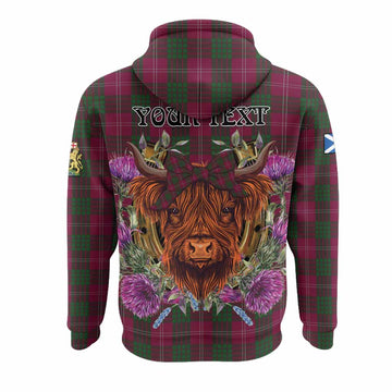 Crawford Tartan Hoodie Scottish Thistle Heilan Coo