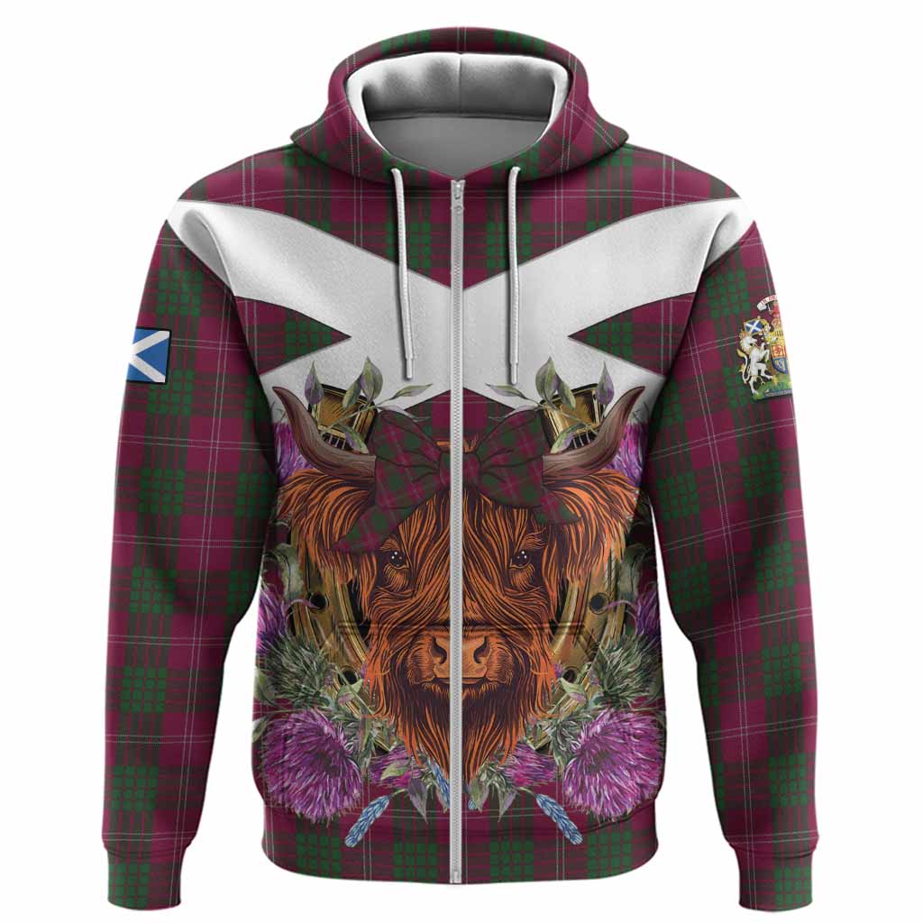 Crawford Tartan Hoodie Scottish Thistle Heilan Coo