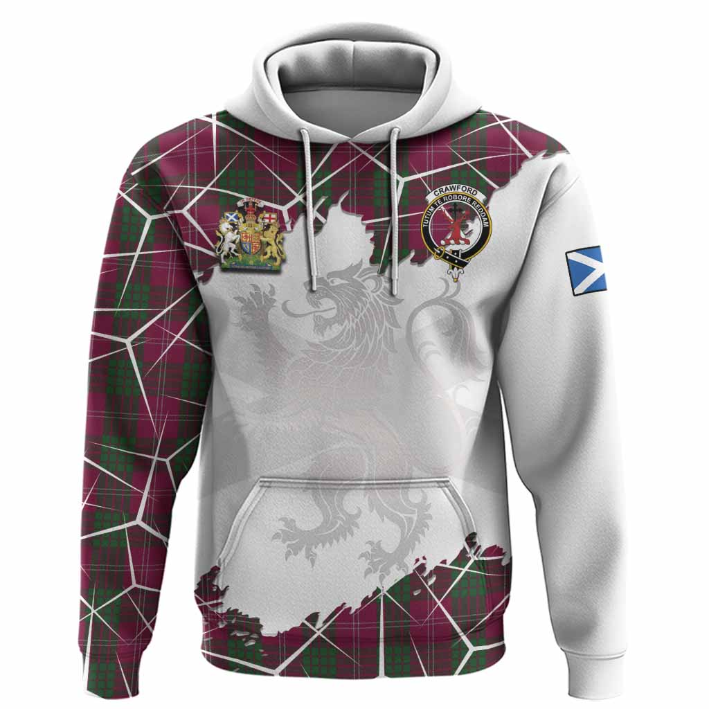 Crawford Tartan Hoodie with Family Crest and Lion Rampant Grunge Style