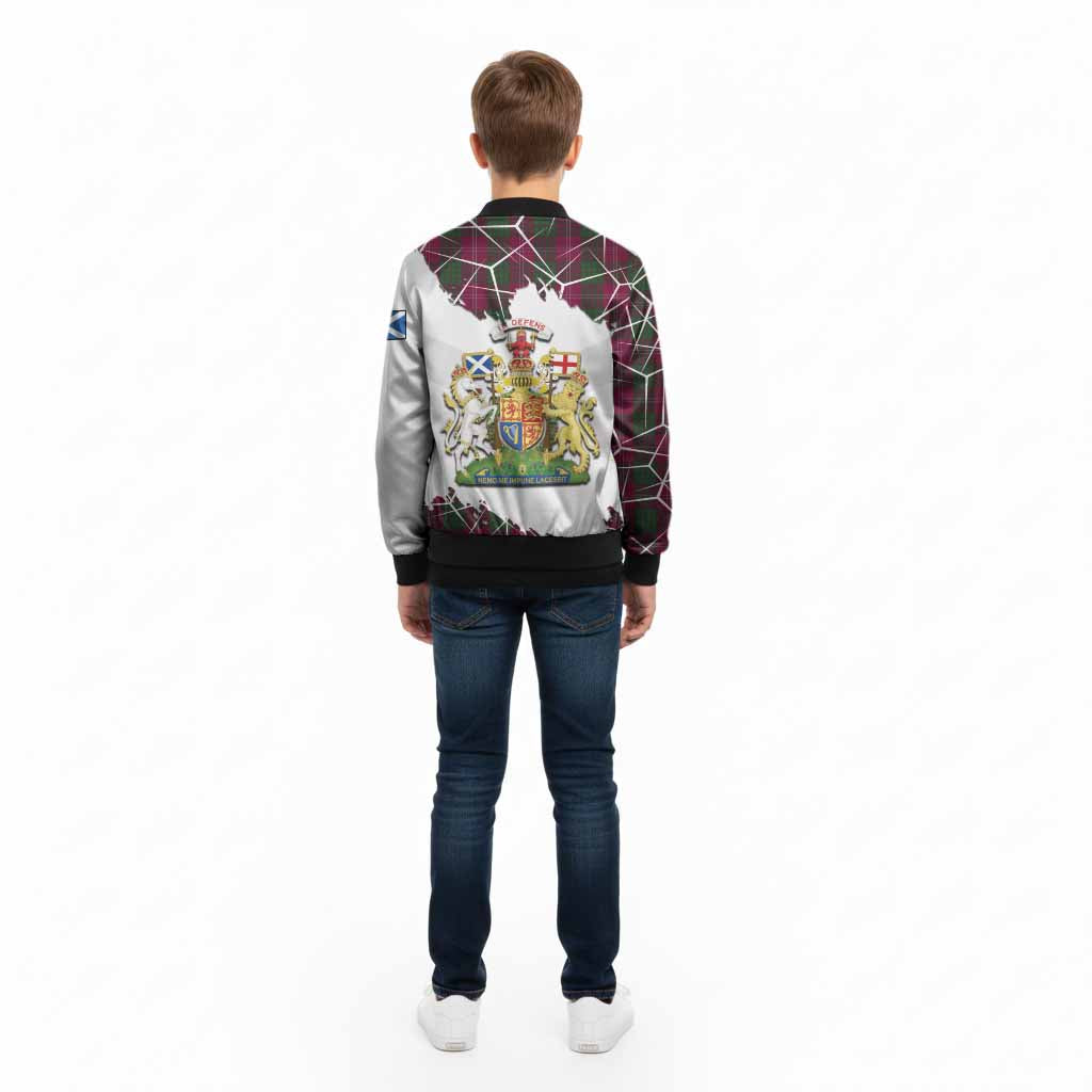 Crawford Tartan Kid Bomber Jacket with Family Crest and Lion Rampant Grunge Style