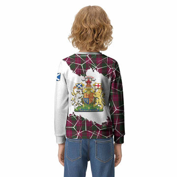 Crawford Tartan Kid Knitted Sweatshirt with Family Crest and Lion Rampant Grunge Style