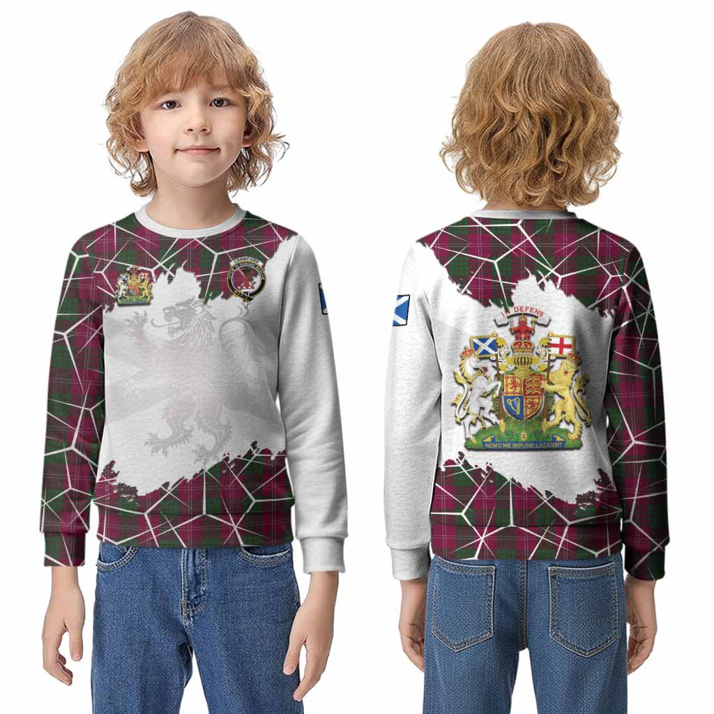 Crawford Tartan Kid Knitted Sweatshirt with Family Crest and Lion Rampant Grunge Style