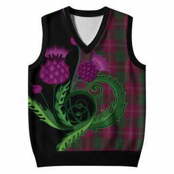 Crawford Tartan Knitted V-Neck Vest Traditional Scottish Thistle