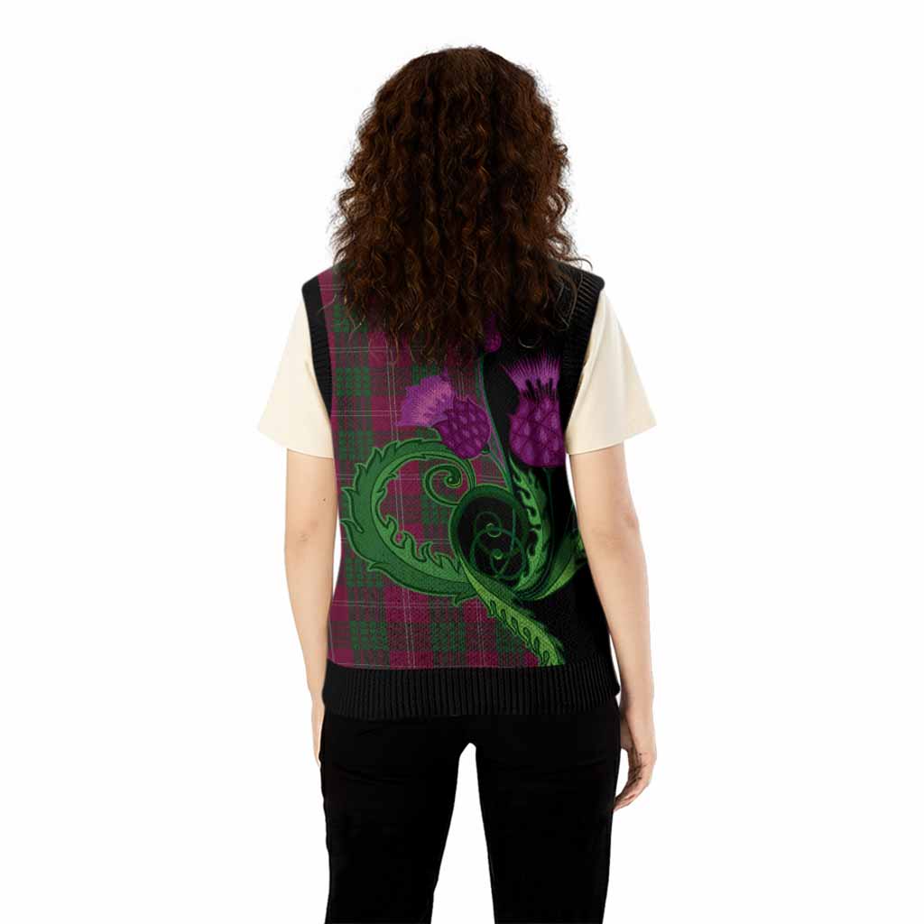 Crawford Tartan Knitted V-Neck Vest Traditional Scottish Thistle