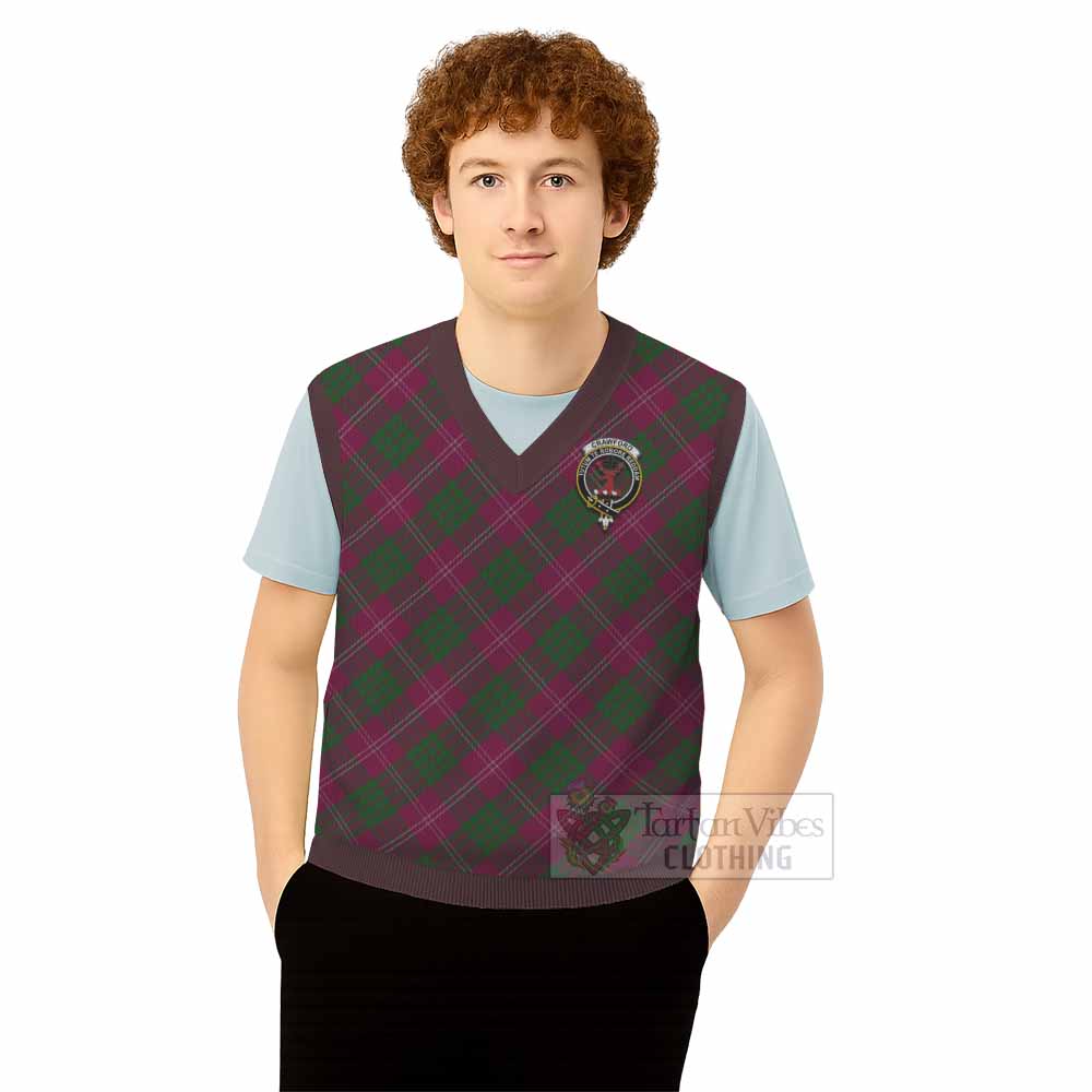Crawford Tartan Knitted V-Neck Vest with Family Crest Cross Style