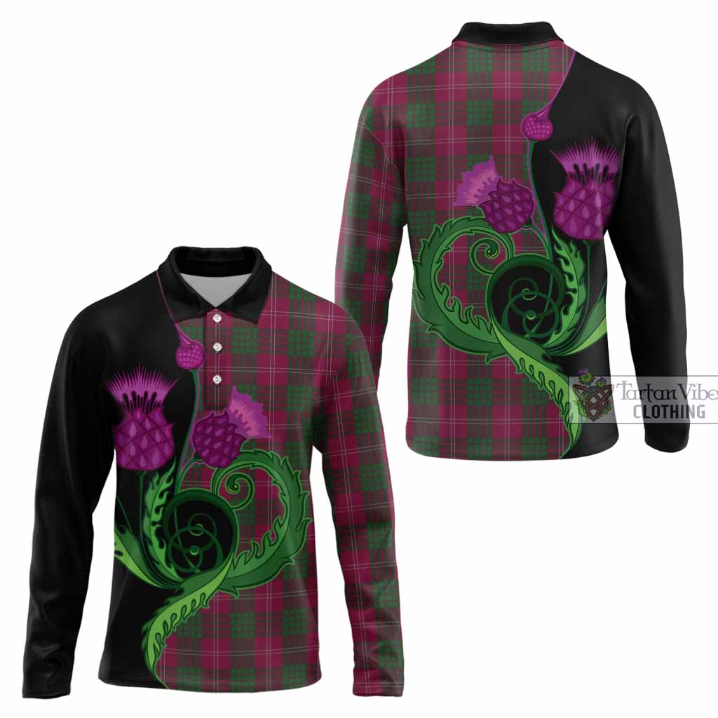 Crawford Tartan Long Sleeve Polo Shirt Traditional Scottish Thistle