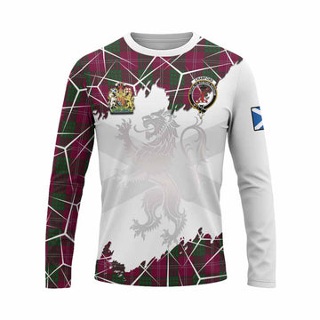 Crawford Tartan Long Sleeve T-Shirt with Family Crest and Lion Rampant Grunge Style