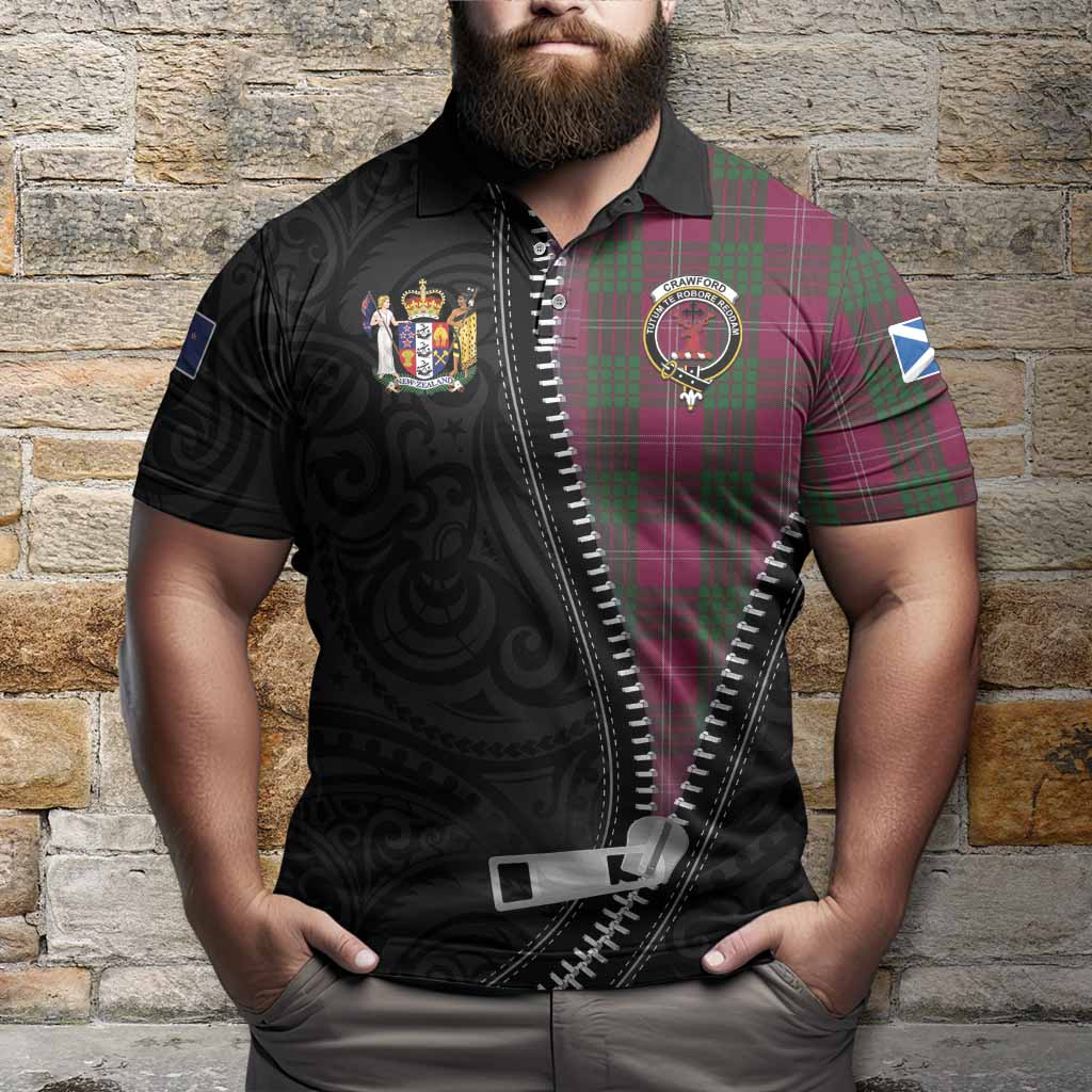 Crawford Tartan Polo Shirt New Zealand Pattern Unique Zipper Stylized