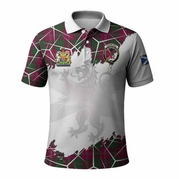 Crawford Tartan Polo Shirt with Family Crest and Lion Rampant Grunge Style