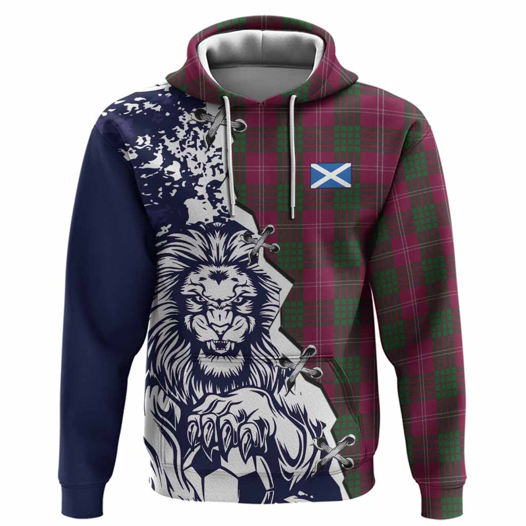 Crawford Tartan Scottish Hoodie Angry Lion With Soccer Ball Style