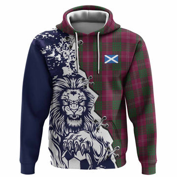 Crawford Tartan Scottish Hoodie Angry Lion With Soccer Ball Style