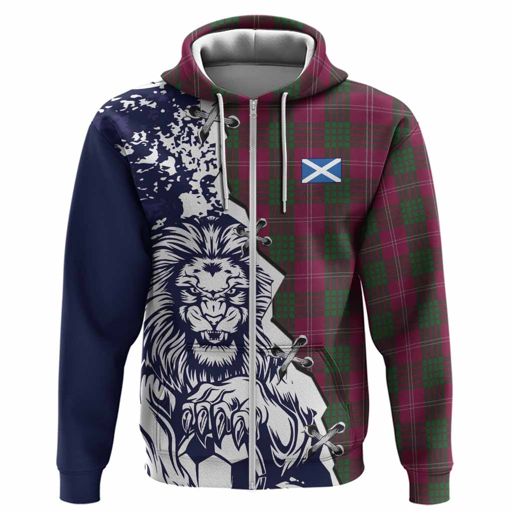 Crawford Tartan Scottish Hoodie Angry Lion With Soccer Ball Style