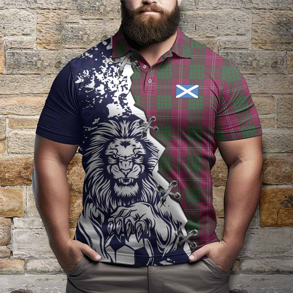 Crawford Tartan Scottish Polo Shirt Angry Lion With Soccer Ball Style