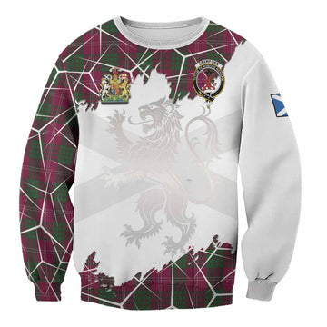 Crawford Tartan Sweatshirt with Family Crest and Lion Rampant Grunge Style